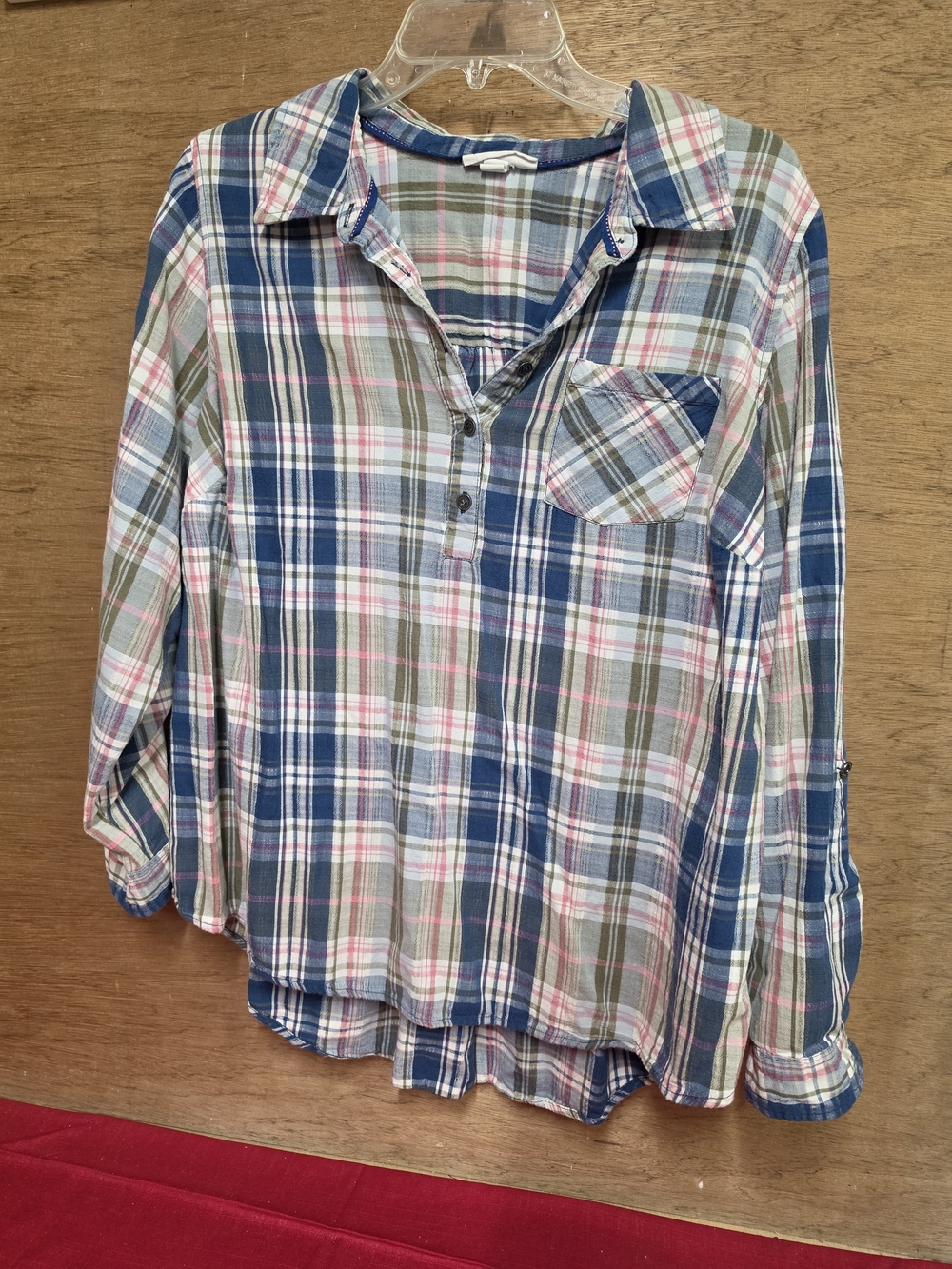 Westport Womens Plaid Shirt - Blue, Pink, Olive And White Marled Pullover 2X